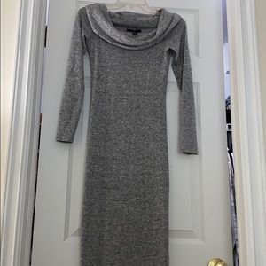 Gray cowelneck sweater dress midi